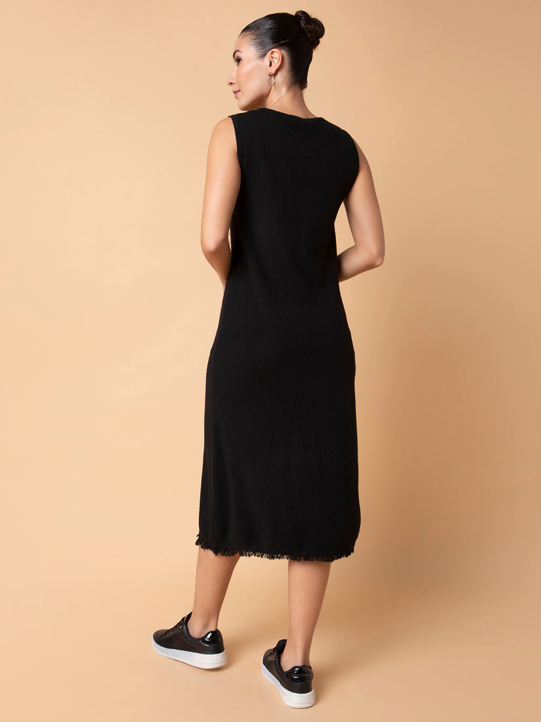 Women Solid Black Midi Sheath Dress