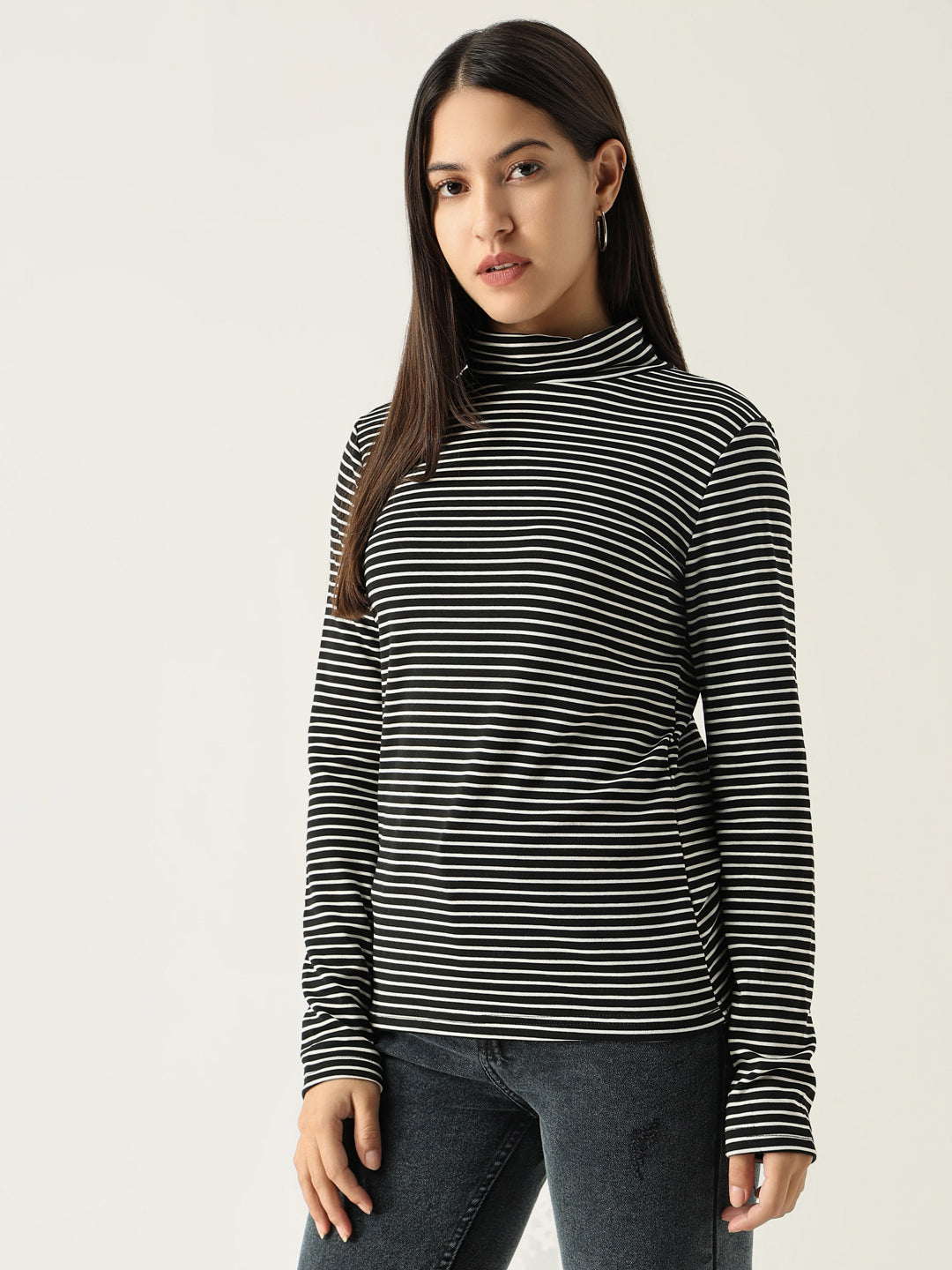 Women Striped Black Fitted Top