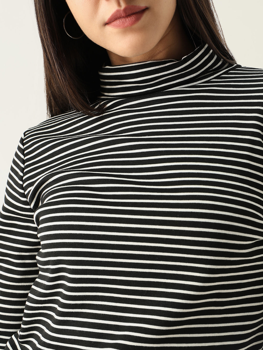 Women Striped Black Fitted Top