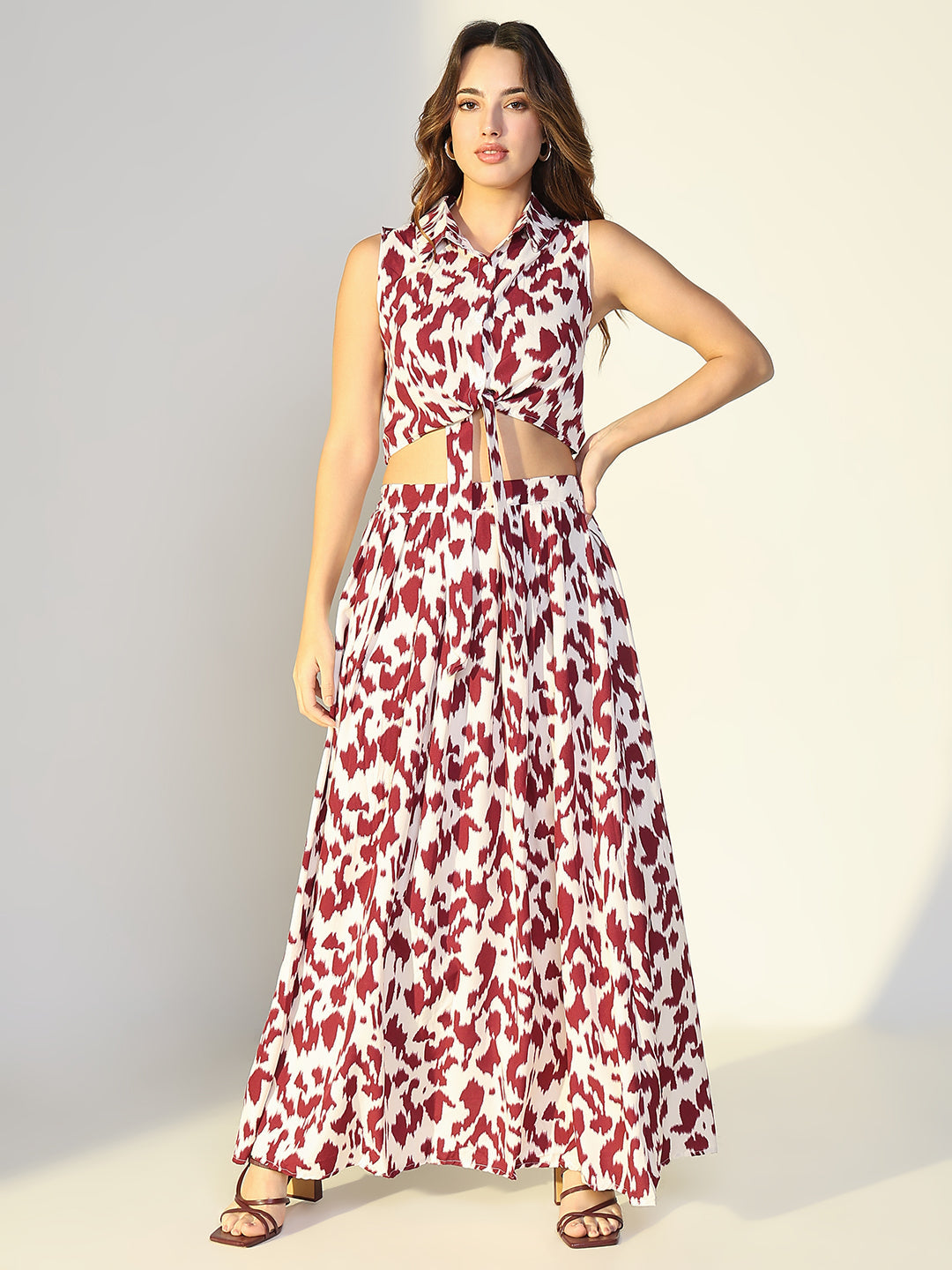 Women Maroon Printed Co Ords Set