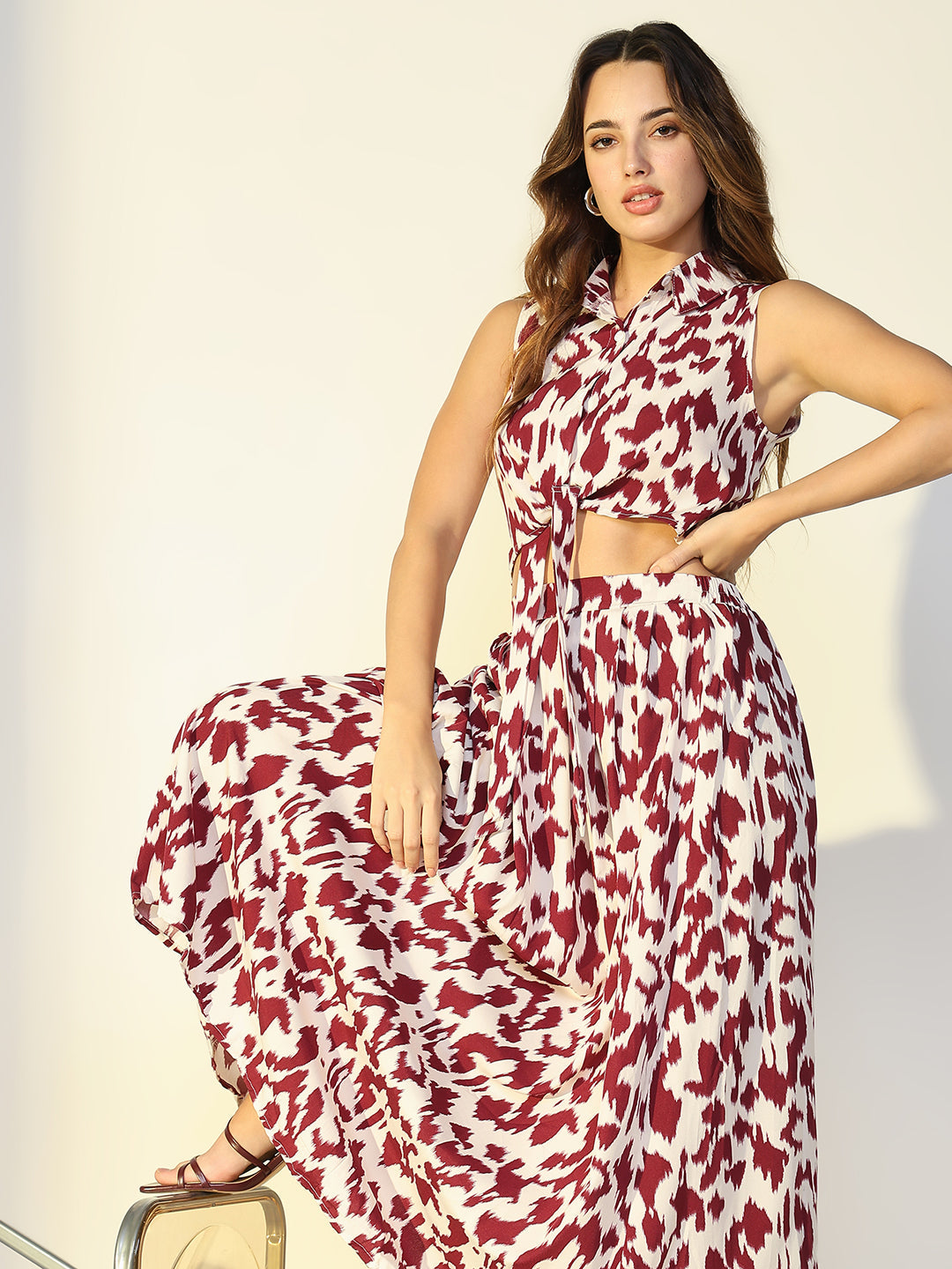 Women Maroon Printed Co Ords Set