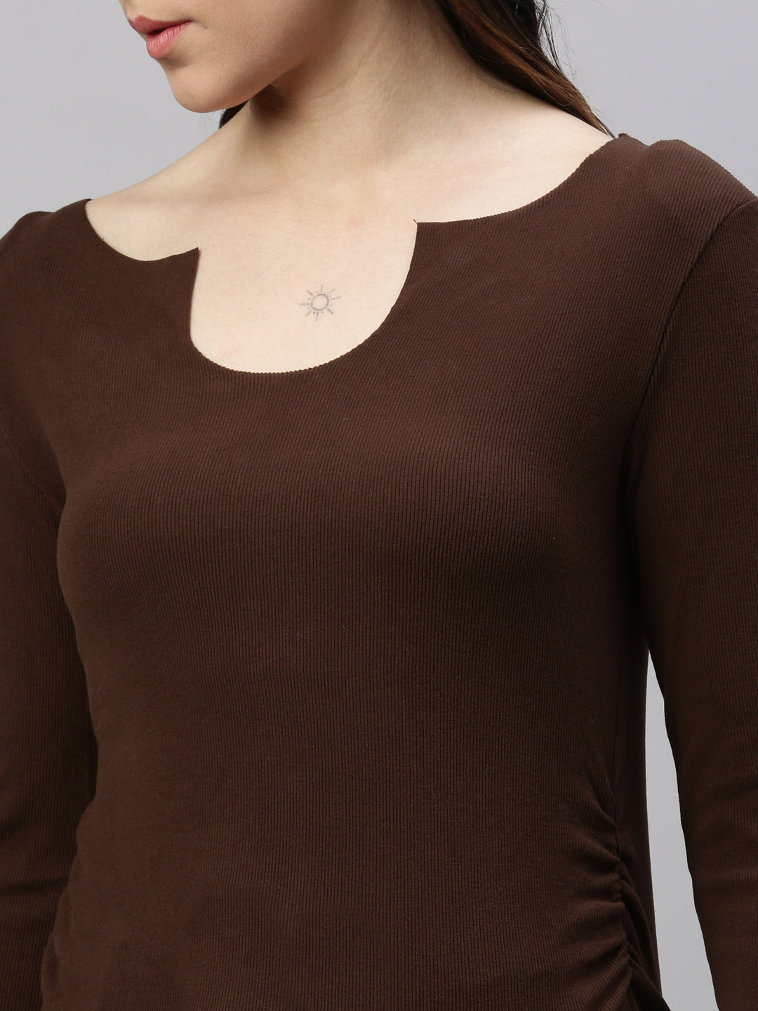 Women Solid Brown Fitted Top