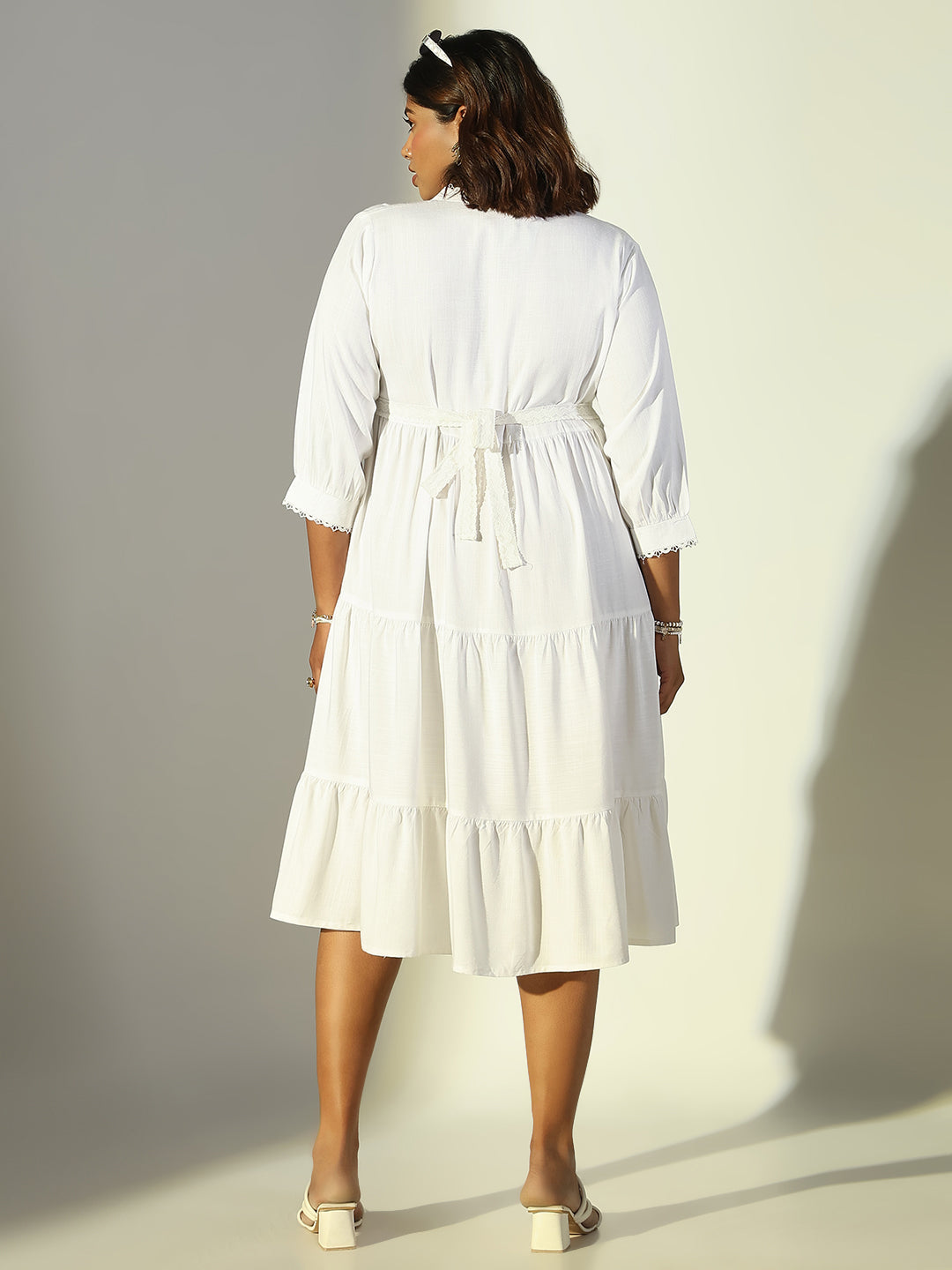 Women White Solid Fit and Flare Dress