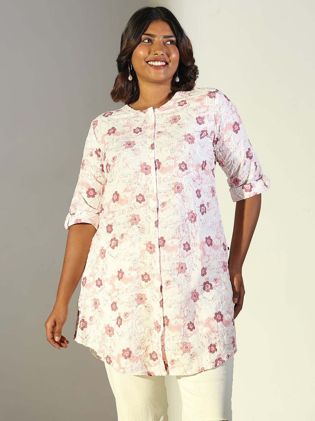 Women Pink Floral A Line Kurti