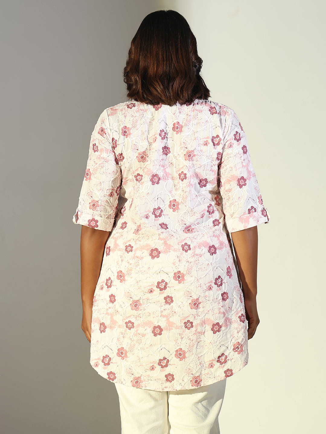 Women Pink Floral A Line Kurti