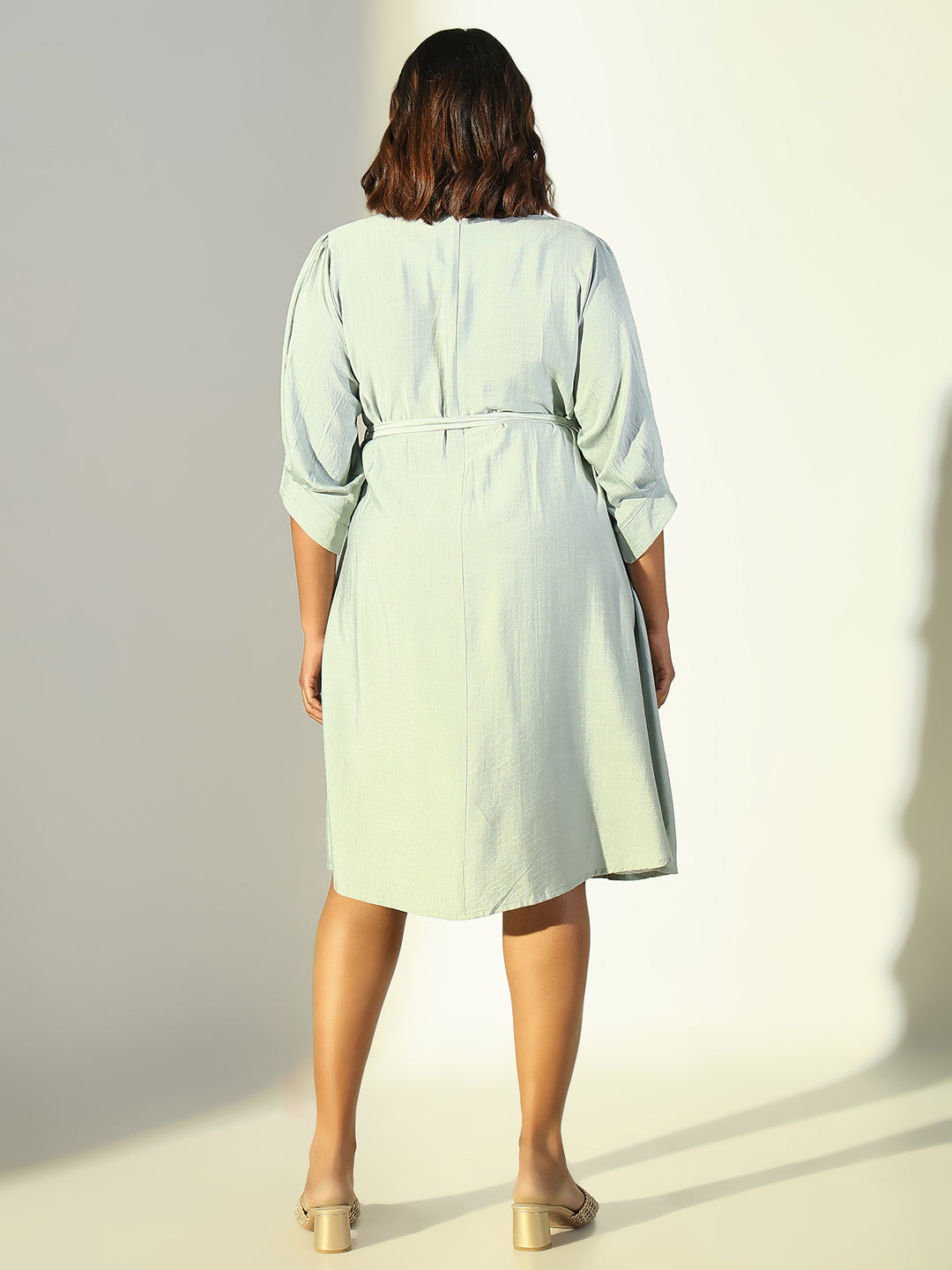 Women Sea Green Solid A Line Dress with Belt