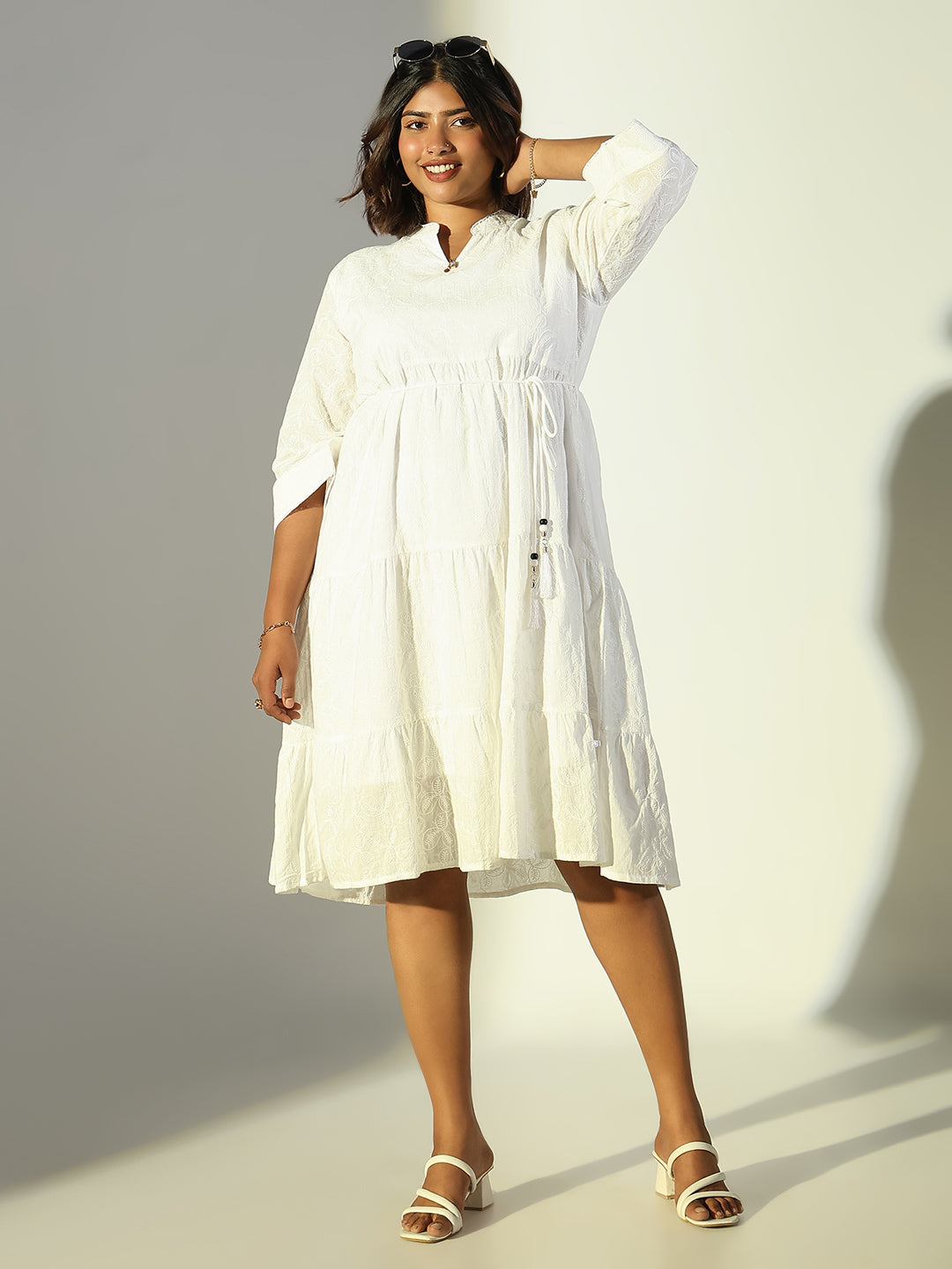 Women White Solid A Line Dress