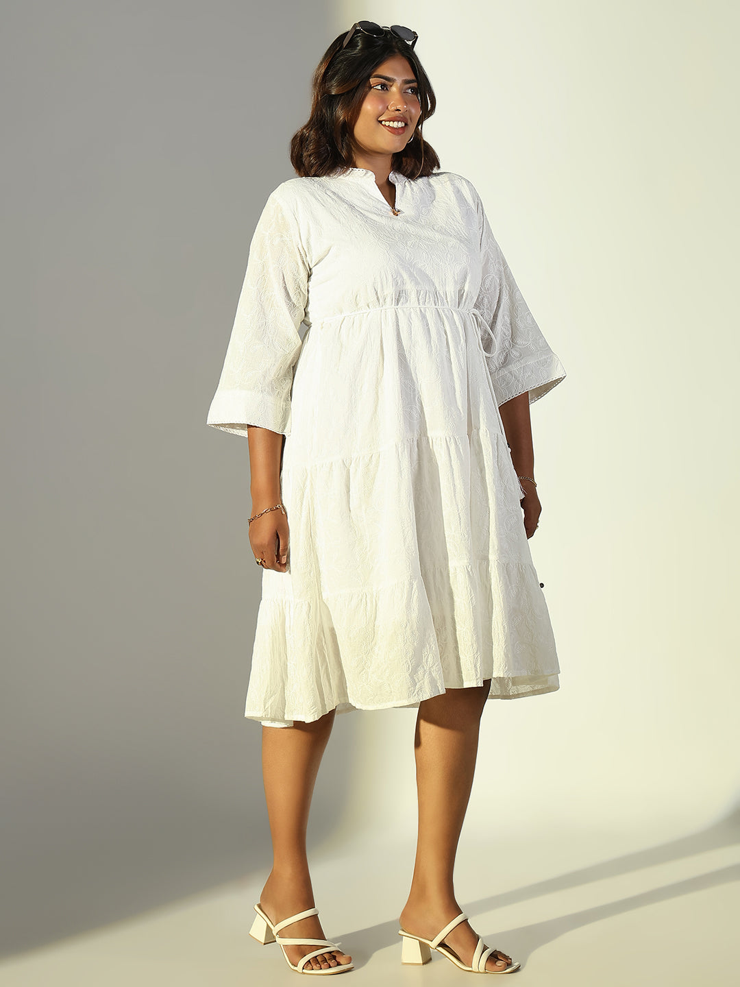 Women White Solid A Line Dress