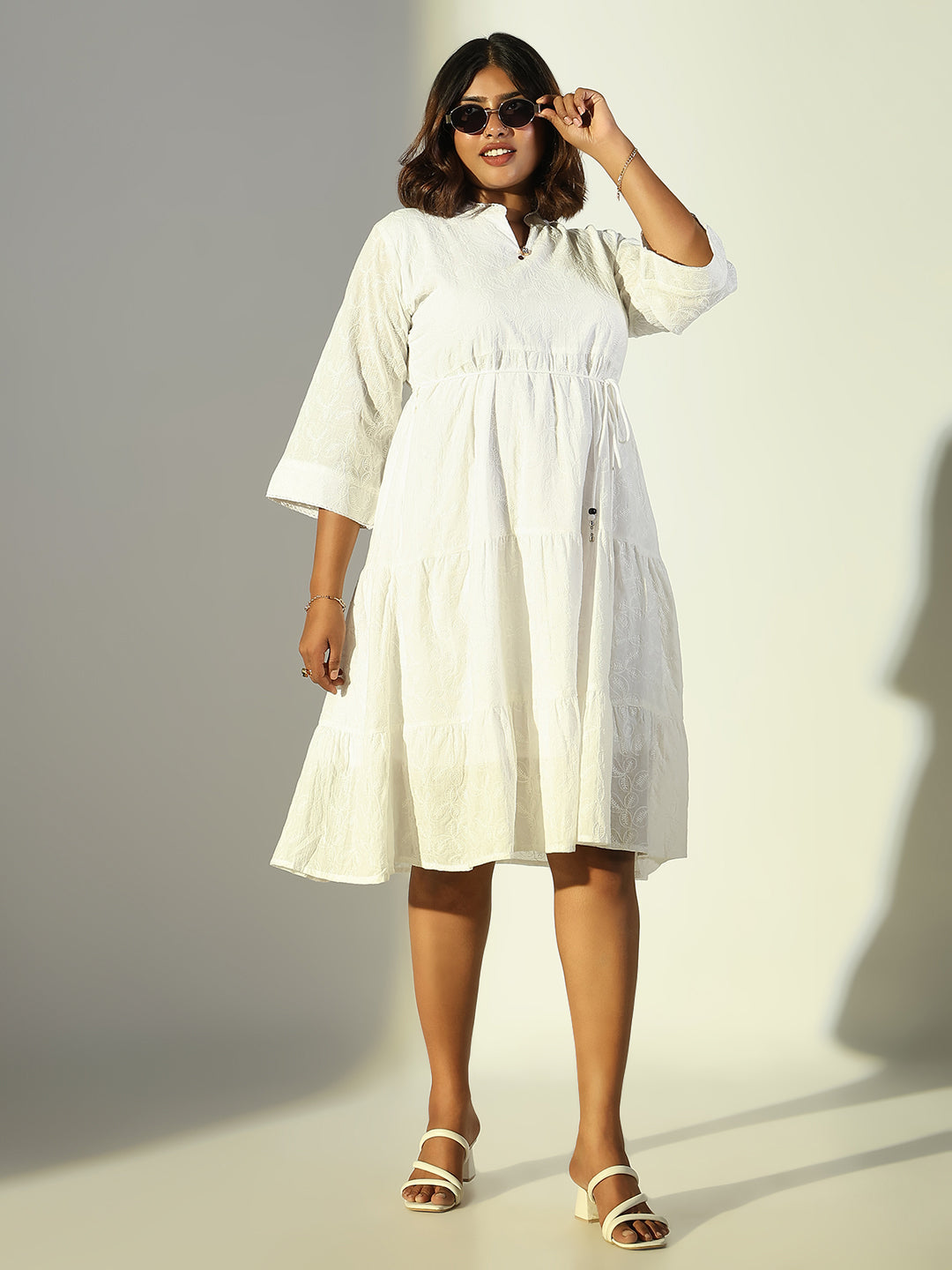 Women White Solid A Line Dress