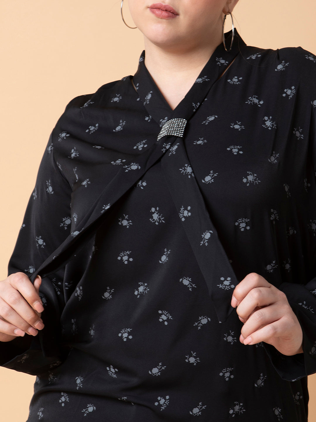 Women Floral Black Top