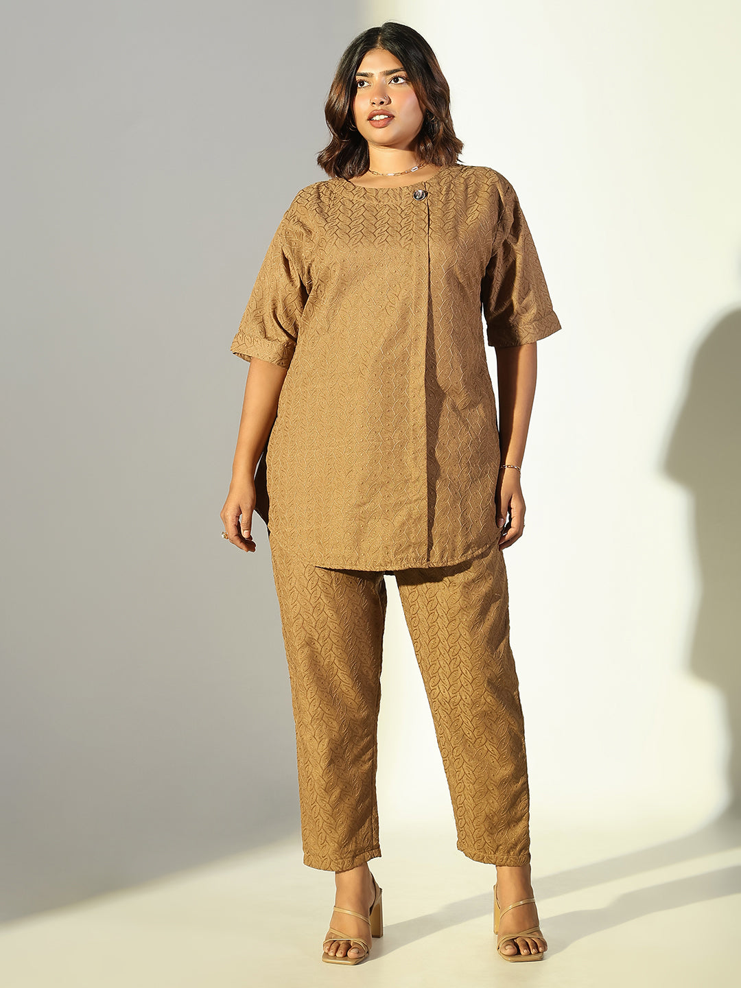 Women Brown Embroidered Co Ords Set