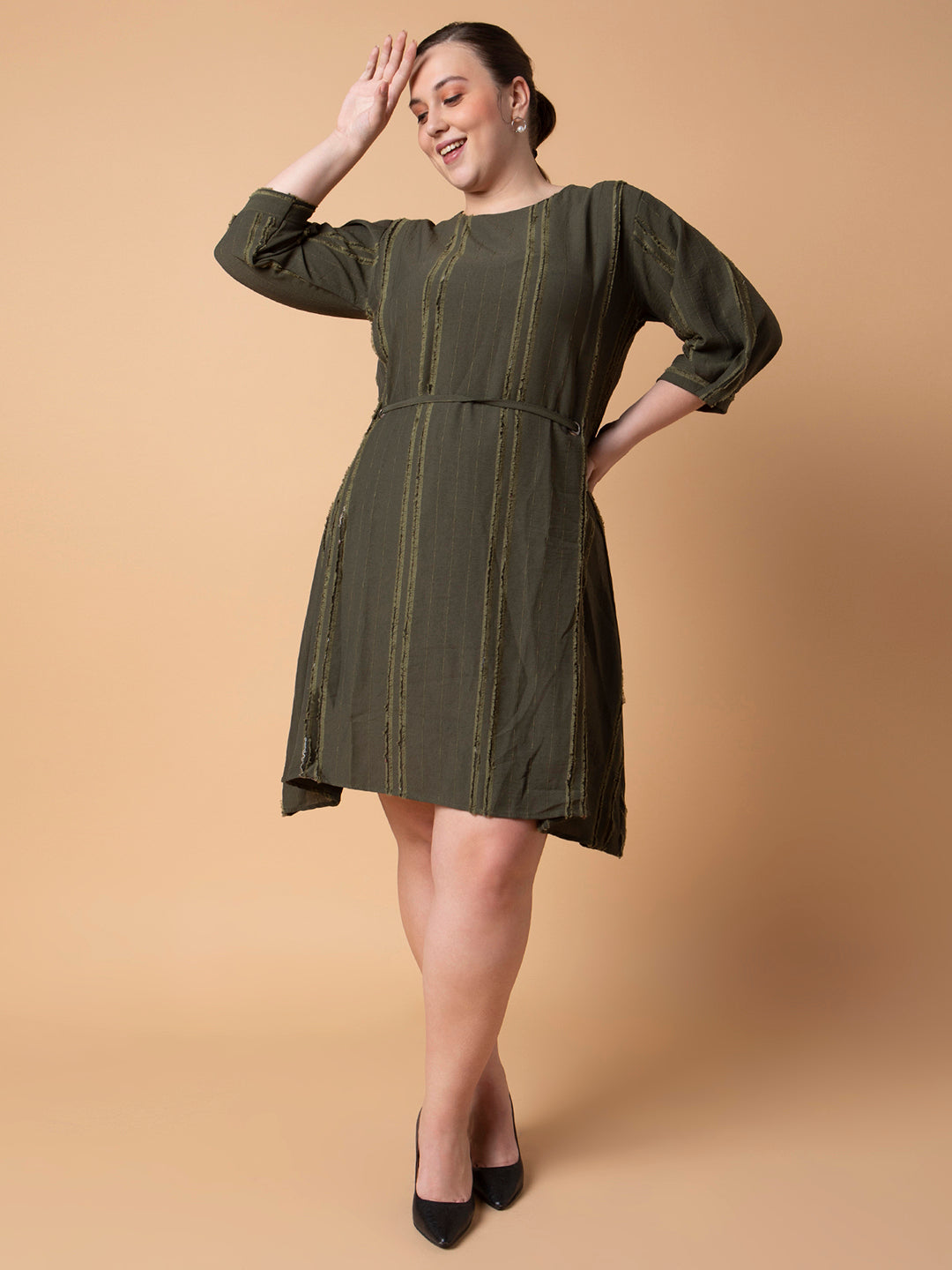 Women Solid Olive Fit and Flare Dress