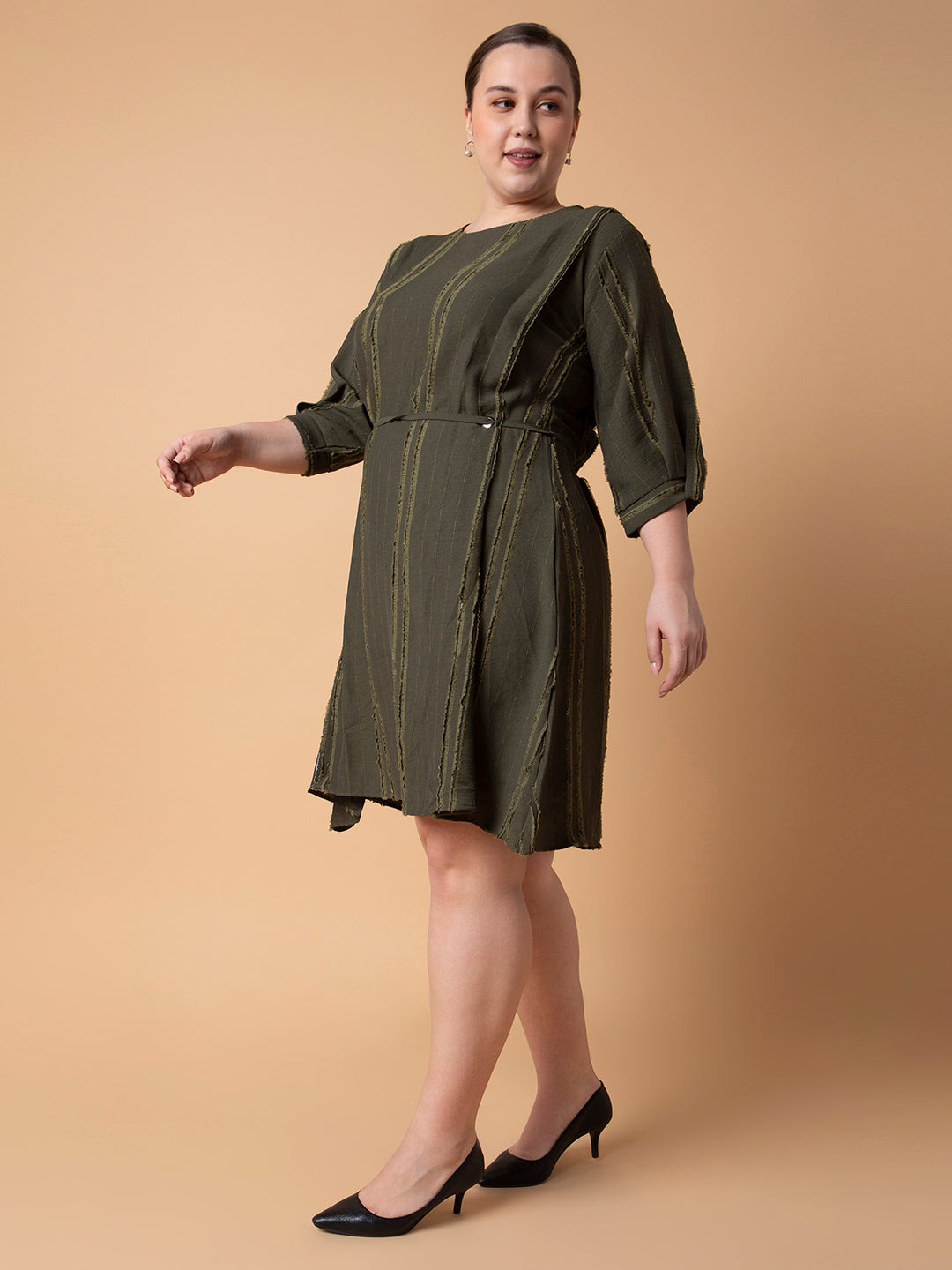 Women Solid Olive Fit and Flare Dress