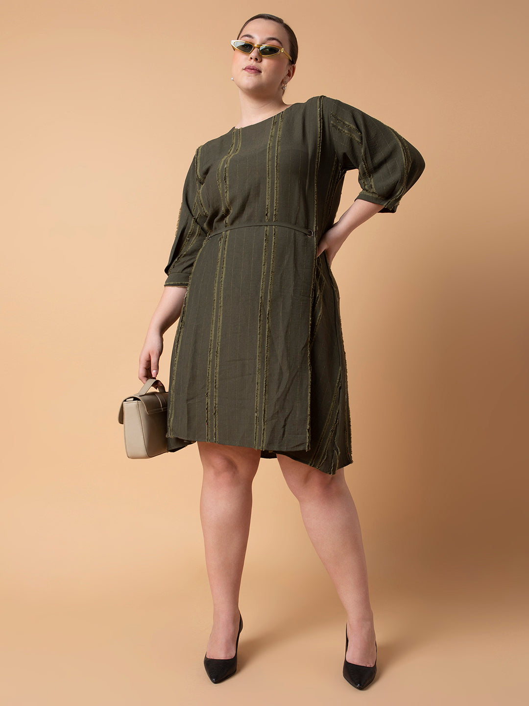 Women Solid Olive Fit and Flare Dress