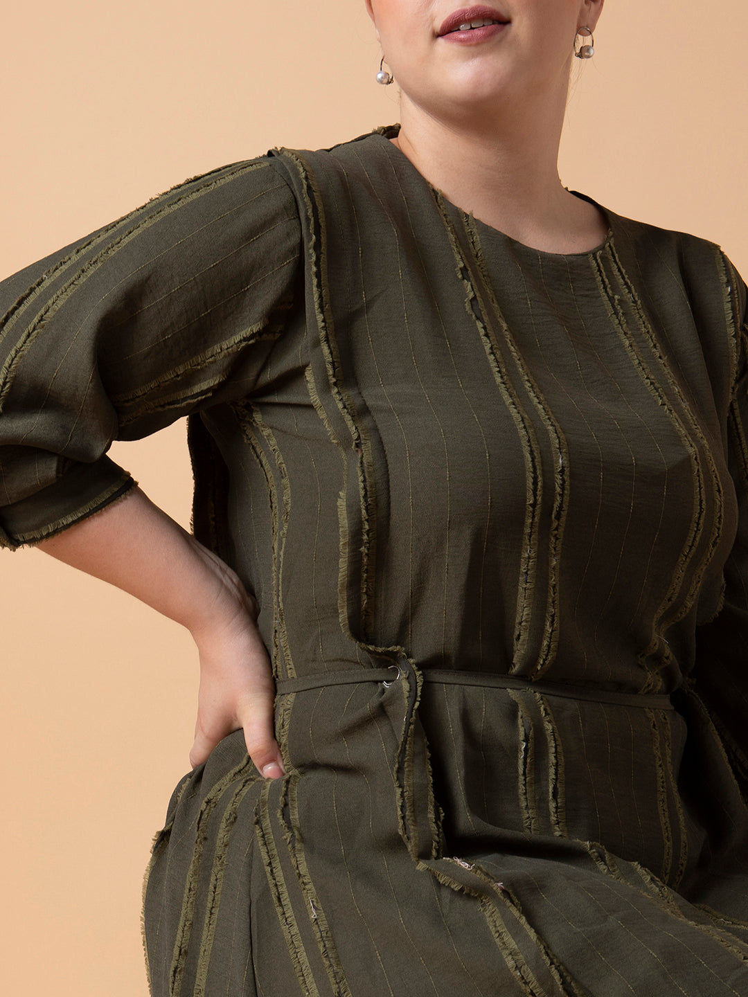 Women Solid Olive Fit and Flare Dress