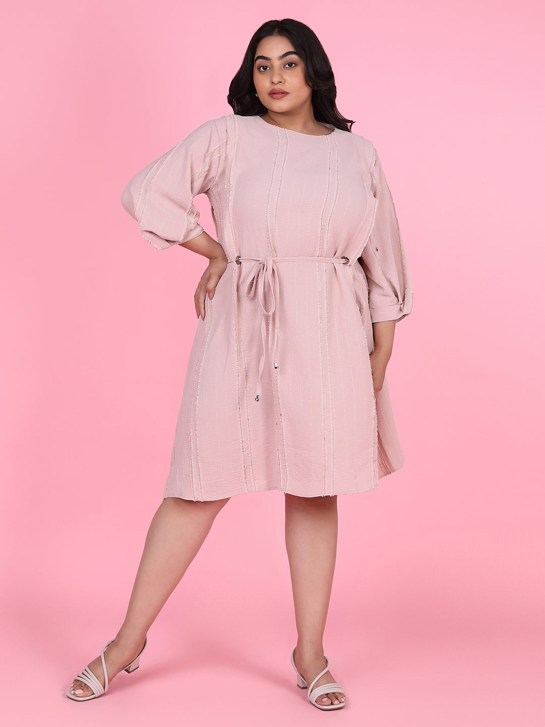 Women Solid Peach Fit and Flare Dress