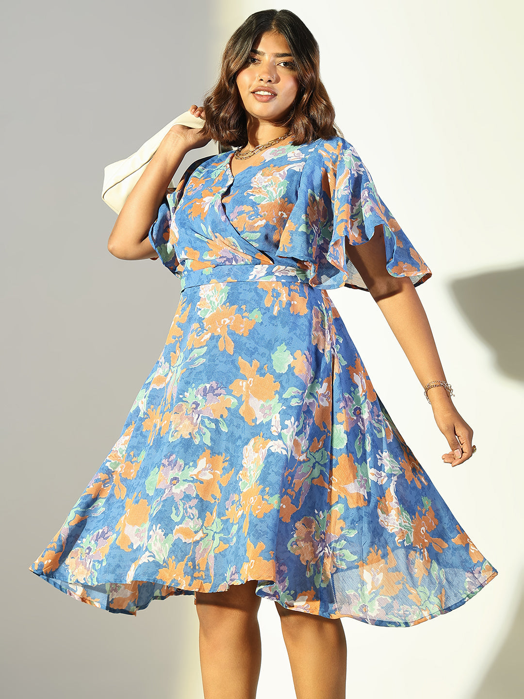 Women Blue Floral Fit and Flare Dress