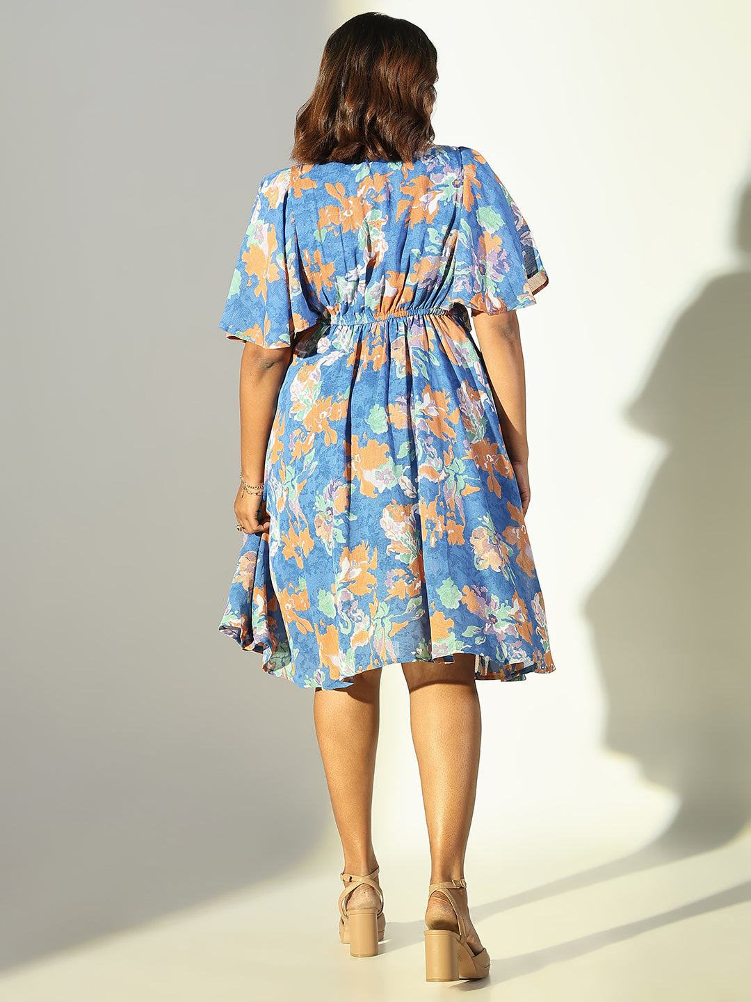 Women Blue Floral Fit and Flare Dress