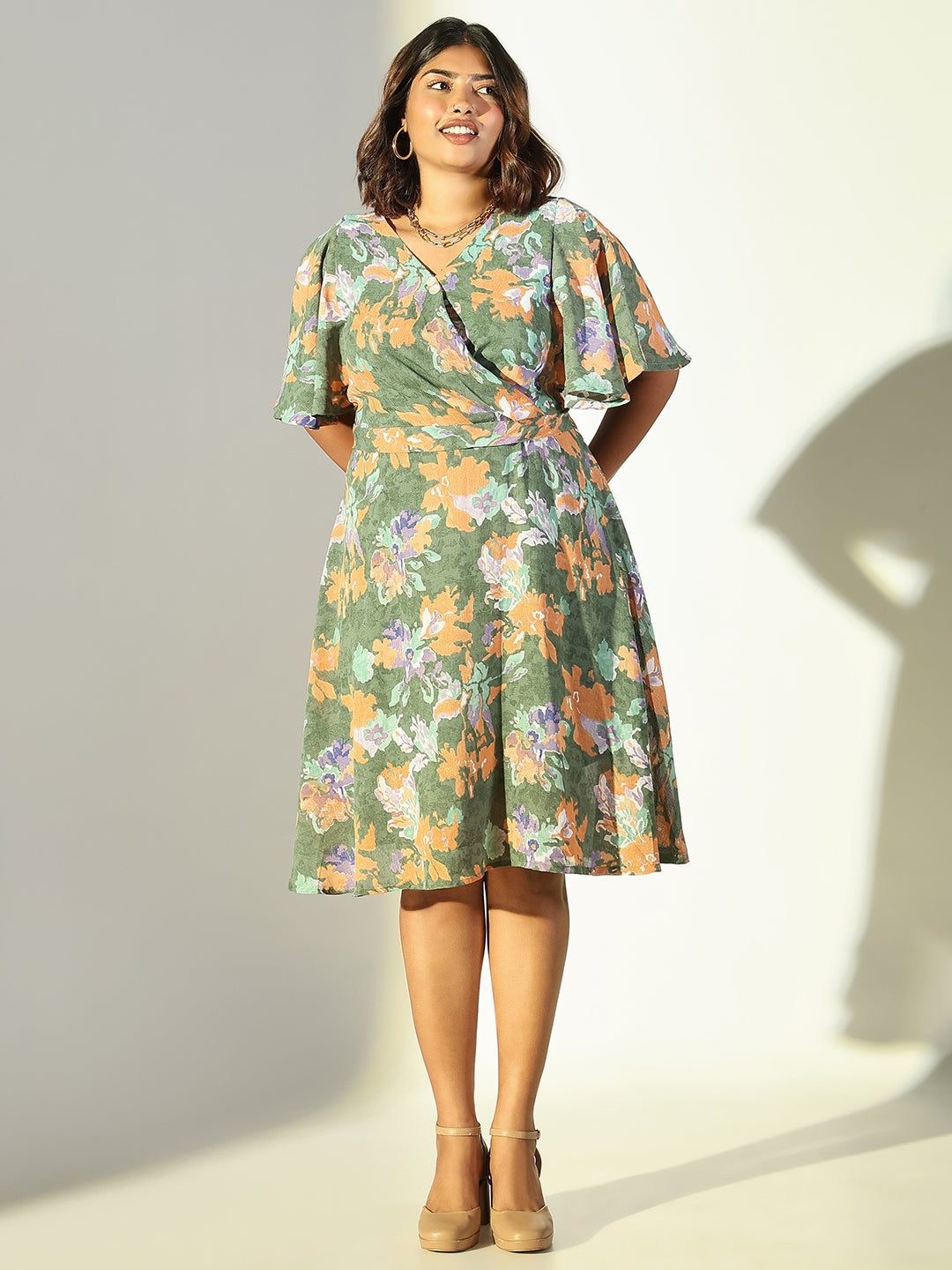 Women Green Floral Fit and Flare Dress