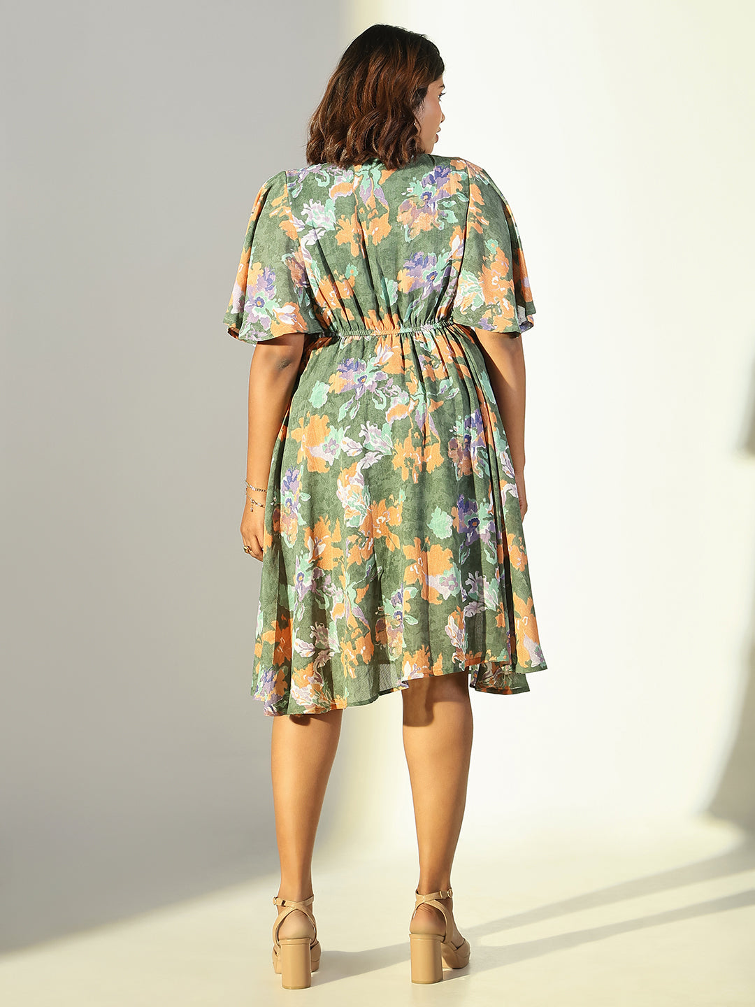 Women Green Floral Fit and Flare Dress