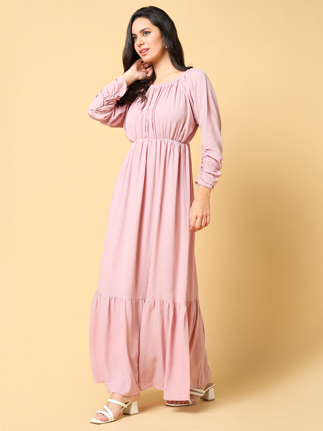 Women Solid Pink Fit and Flare Dress