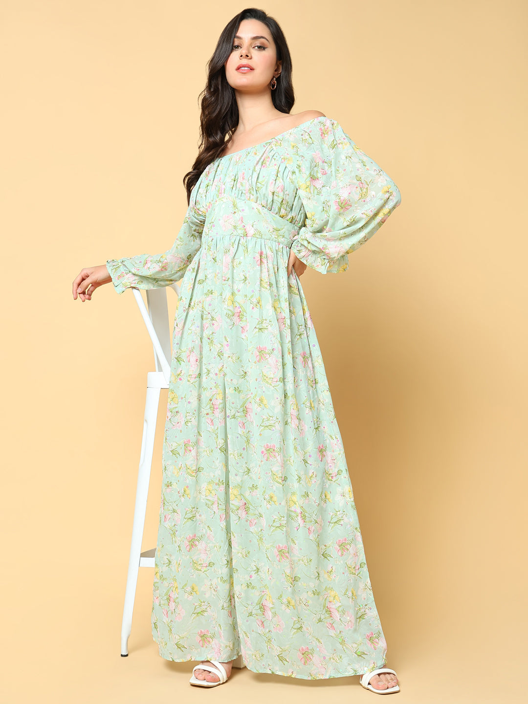 Women Printed Green Fit and Flare Dress