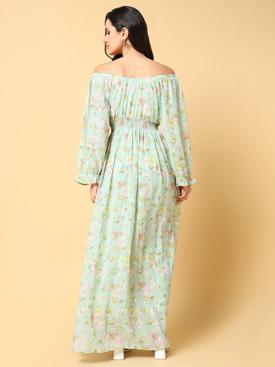 Women Printed Green Fit and Flare Dress