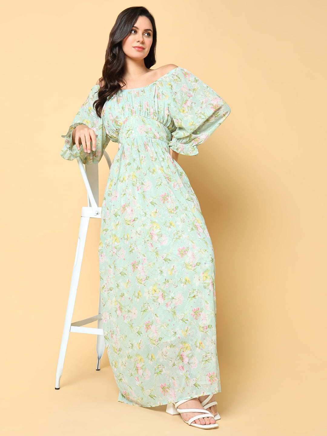 Women Printed Green Fit and Flare Dress