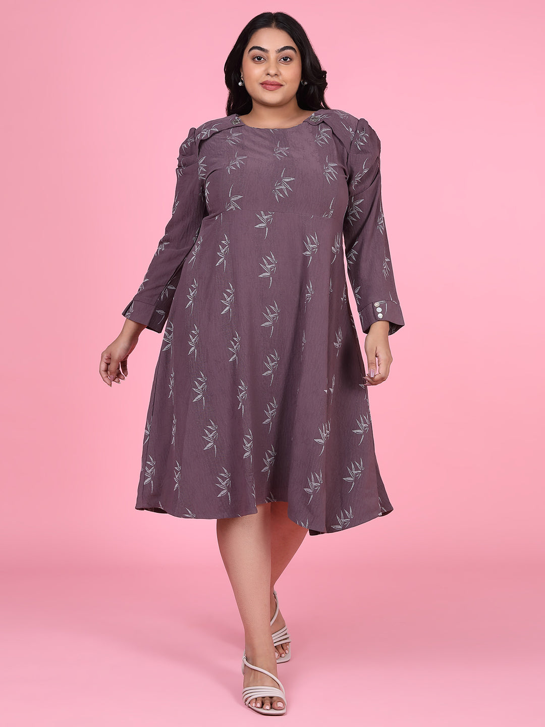 Women Floral Mauve Fit and Flare Dress