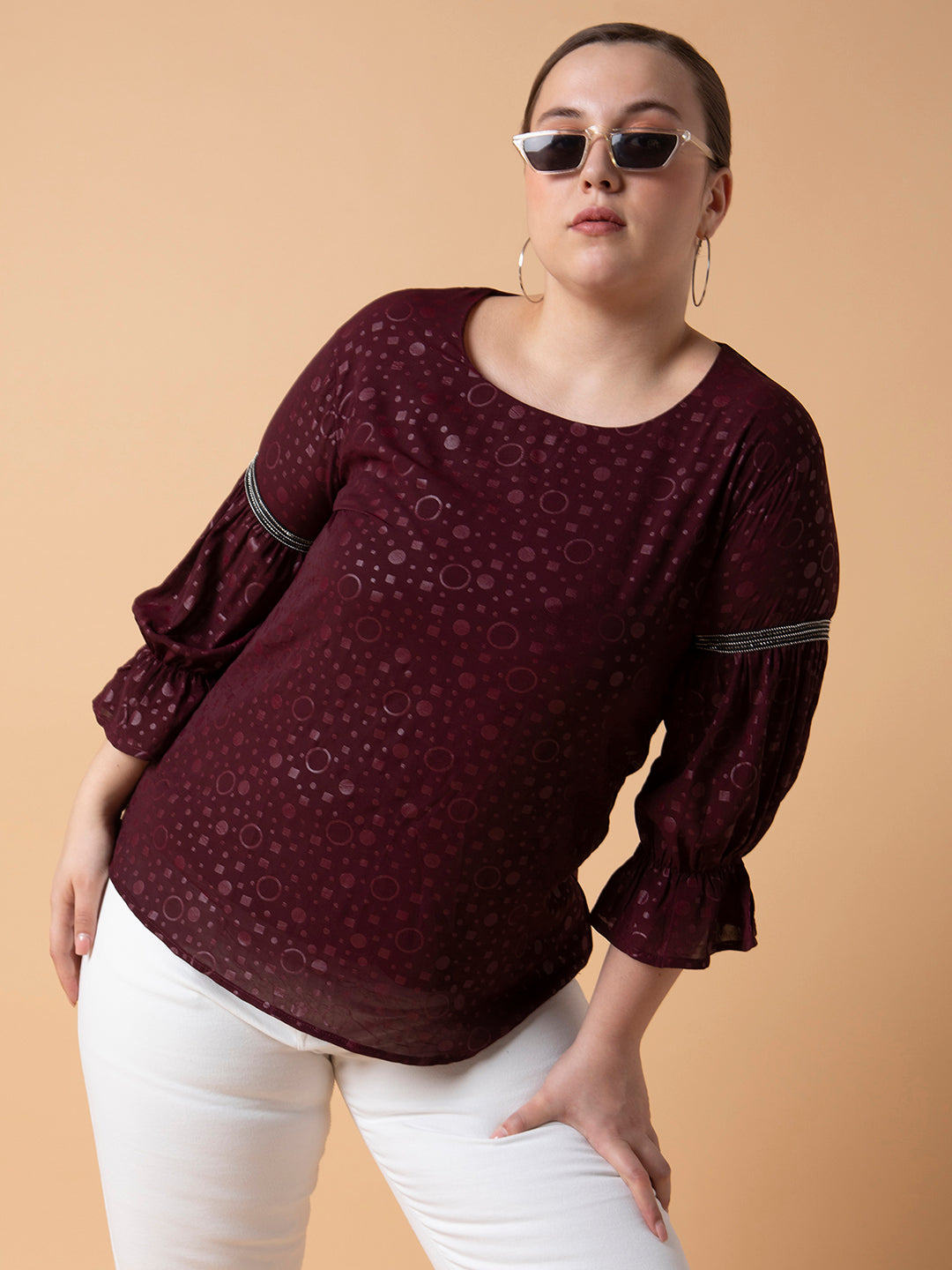 Women Geometric Burgundy Top