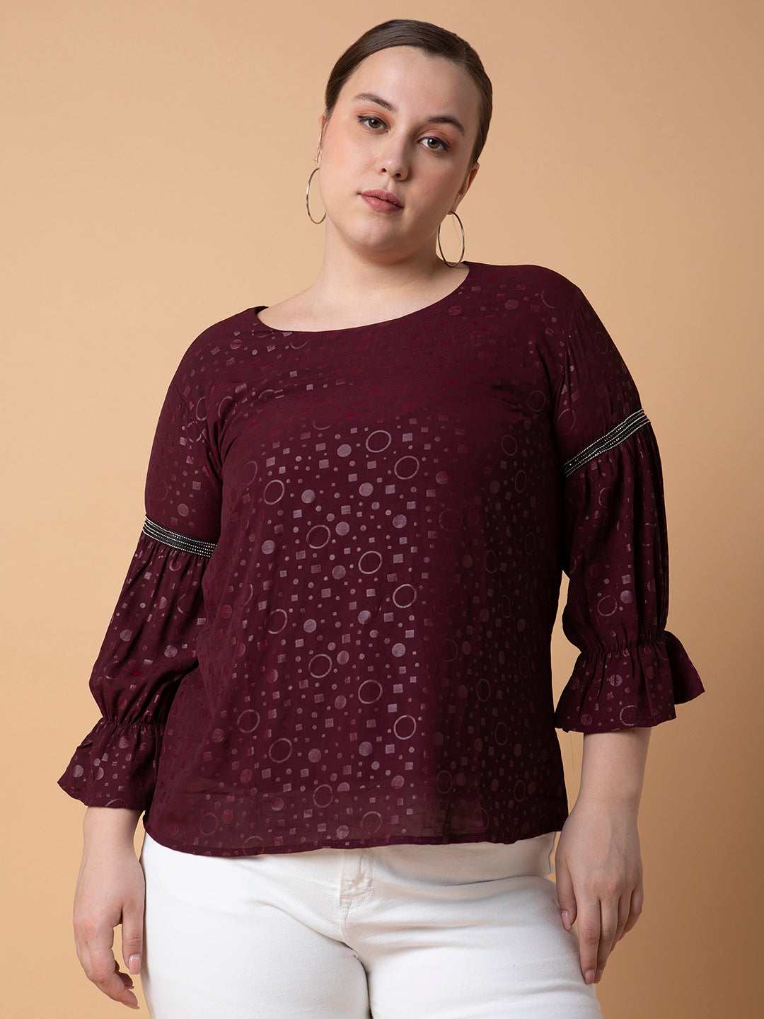 Women Geometric Burgundy Top