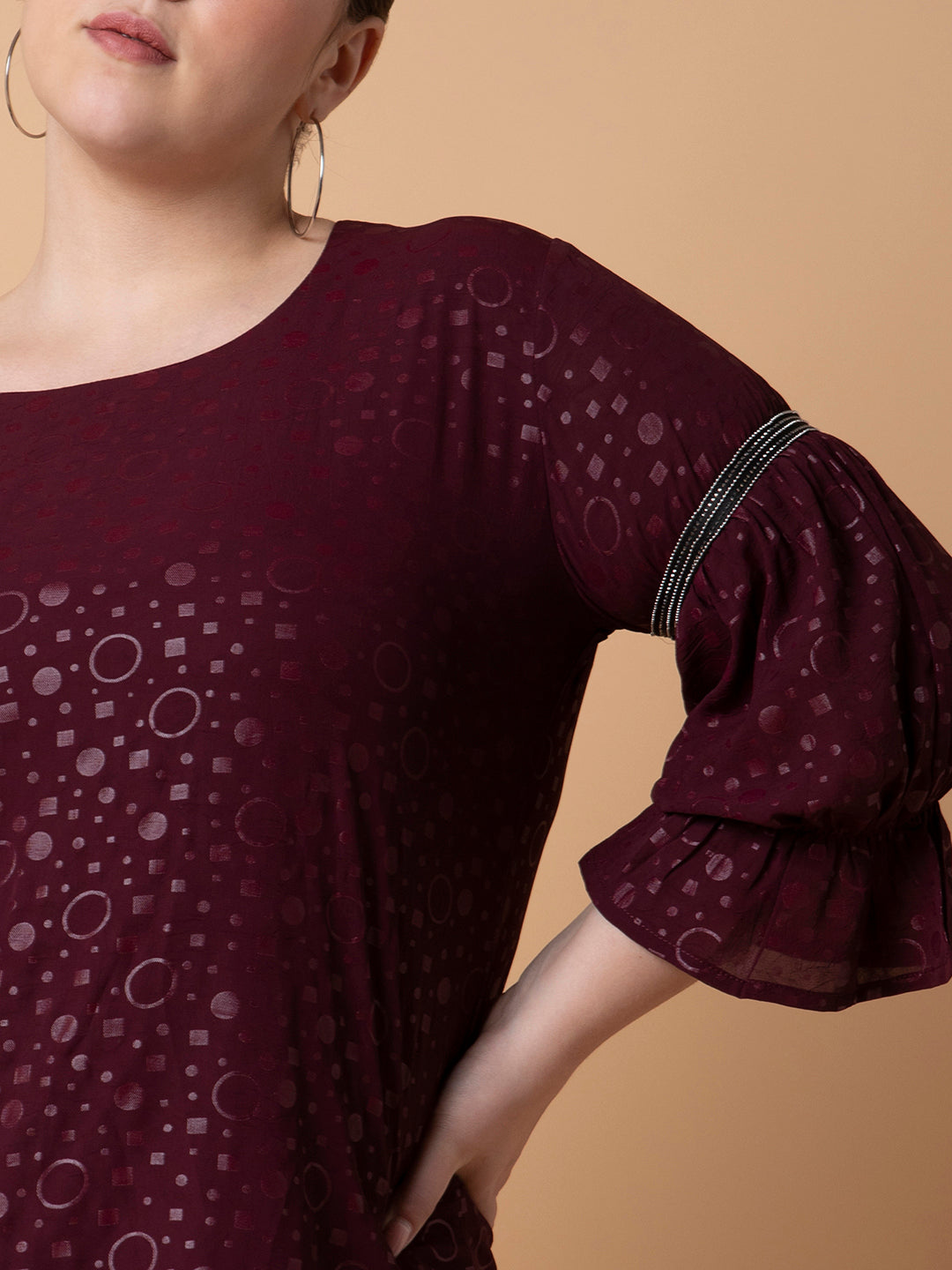 Women Geometric Burgundy Top