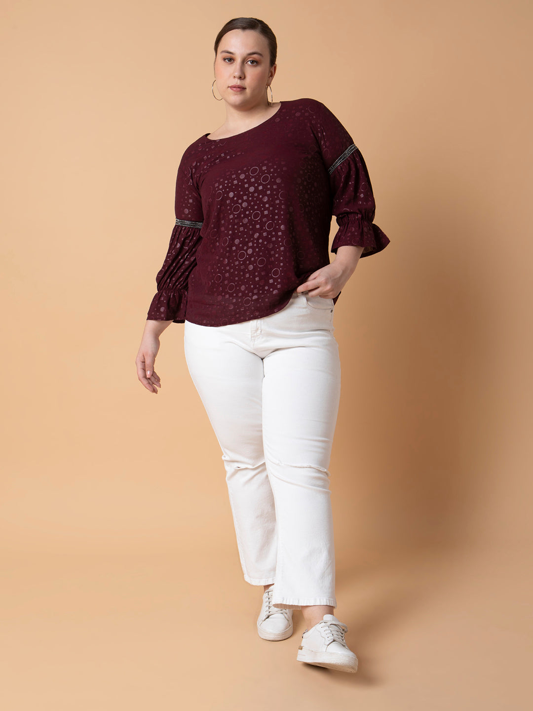 Women Geometric Burgundy Top