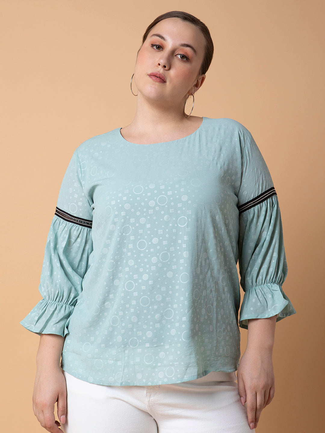 Women Geometric Sea Green Top