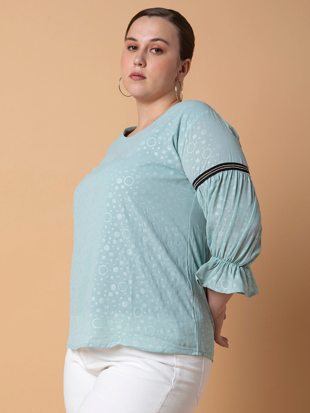 Women Geometric Sea Green Top