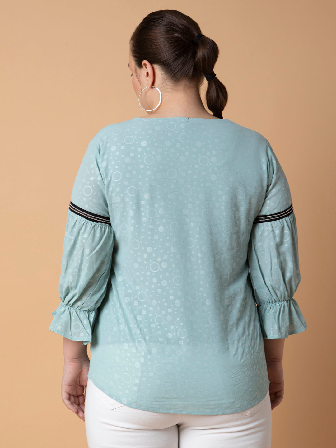 Women Geometric Sea Green Top