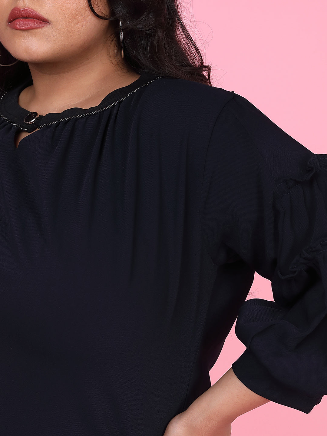 Women Solid Navy Blue Top