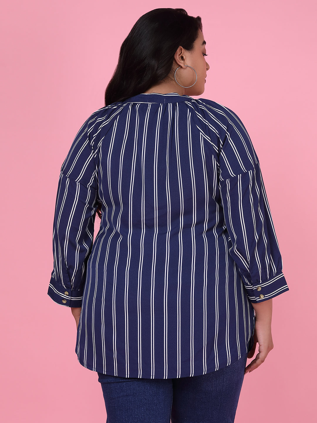 Women Striped Navy Blue Top