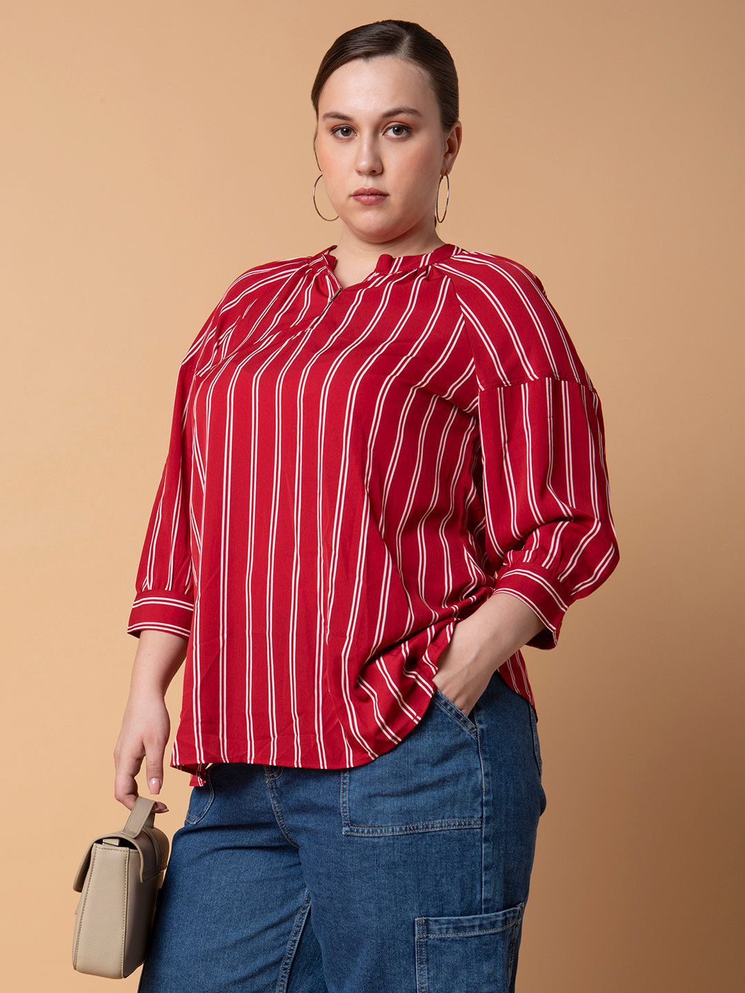 Women Striped Red Top