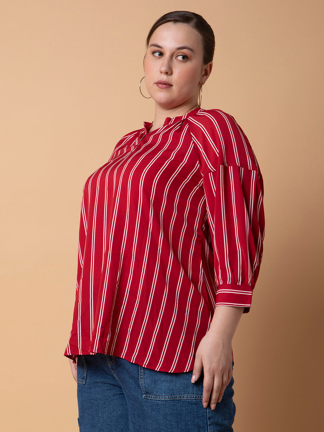 Women Striped Red Top