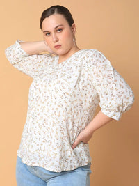 Women's Off White Floral Print Georgette Top