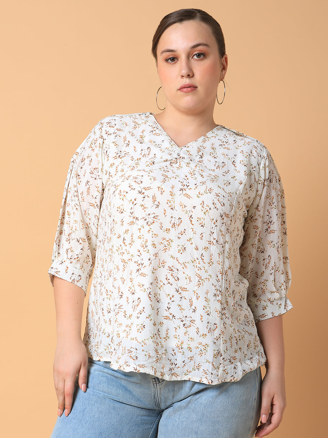 Women Floral Off White Top