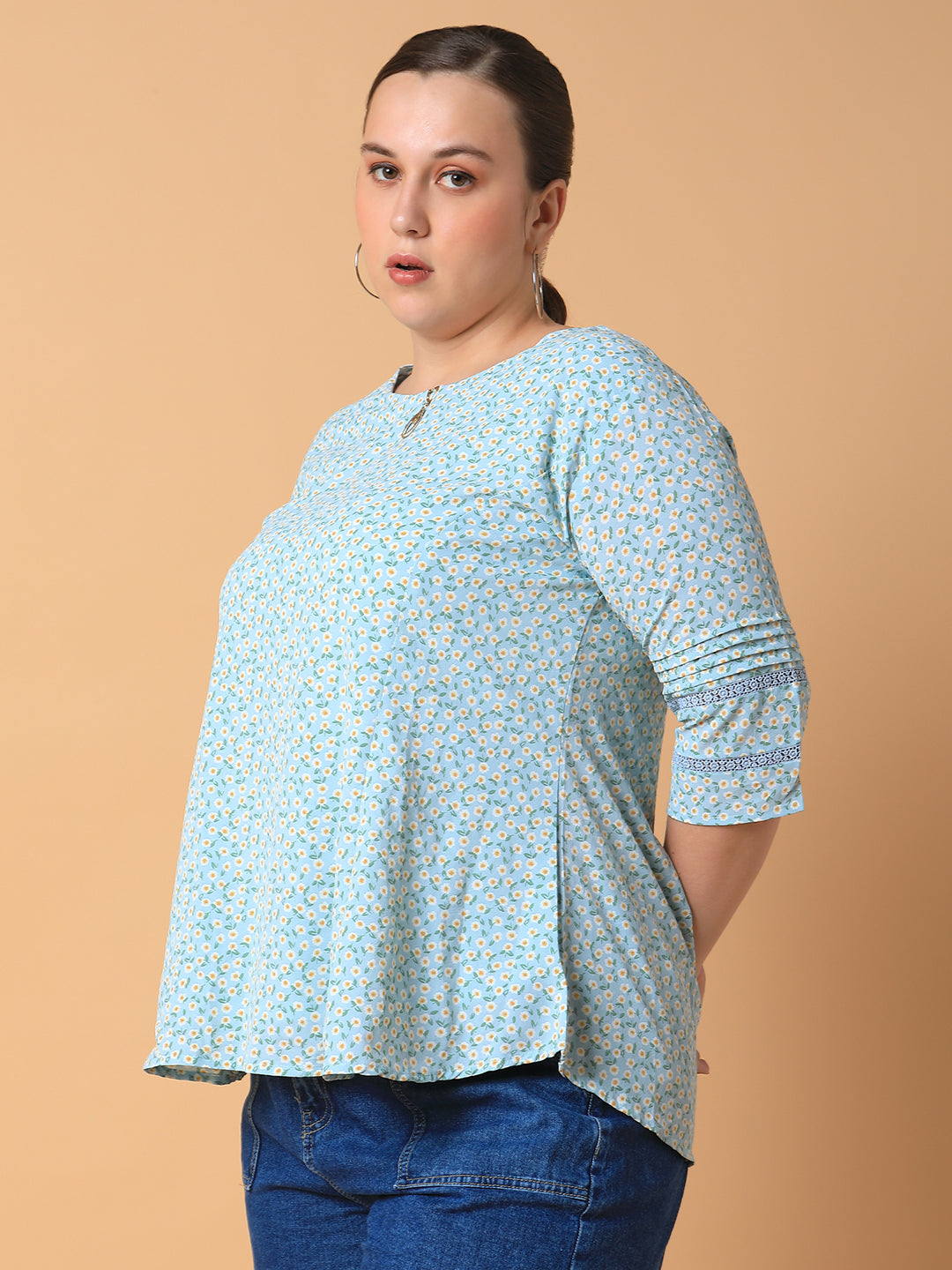 Women Floral Sea Green Top