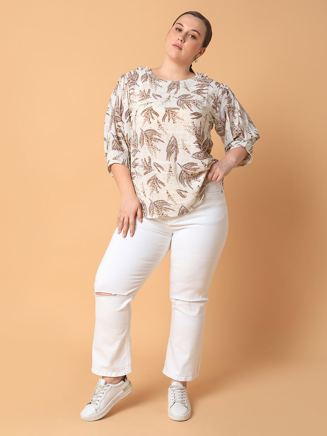 Women Floral Cream Top