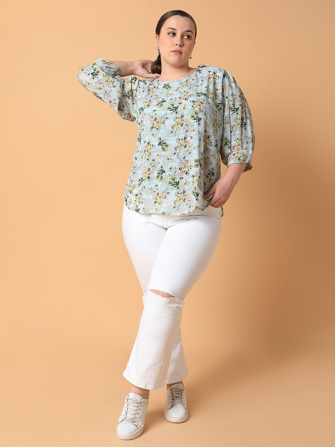 Women Floral Sea Green Top