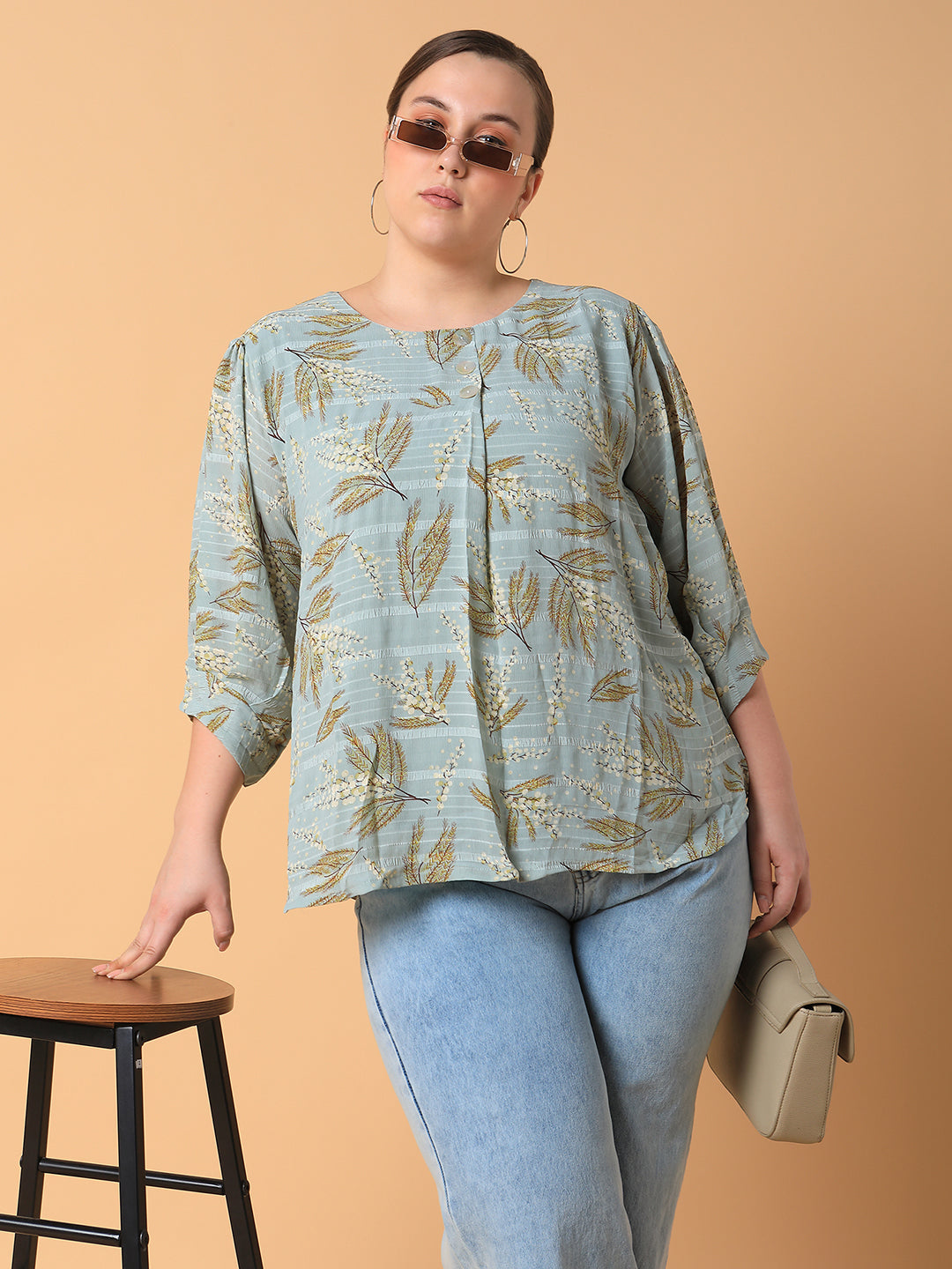 Women Floral Sea Green Top