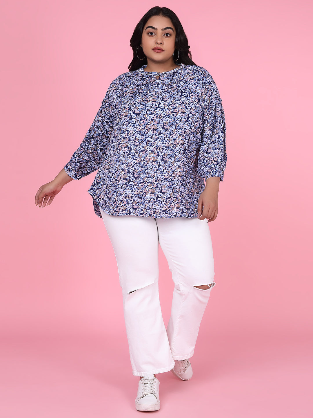 Women Floral Navy Blue Top