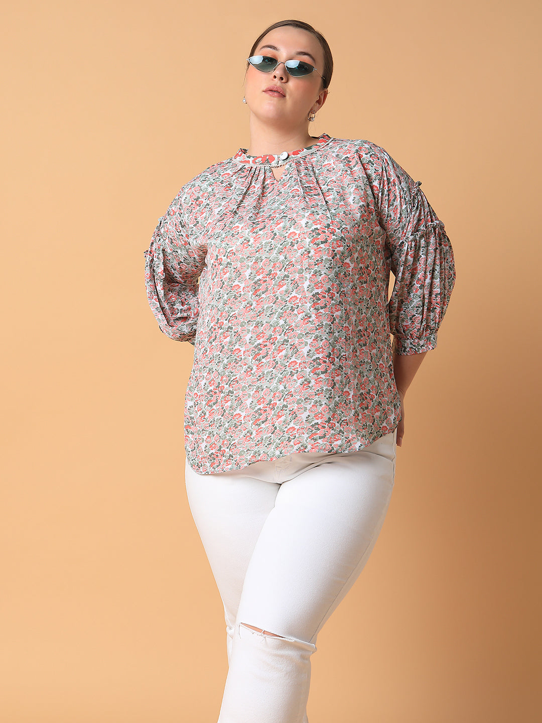 Women Floral Sea Green Top