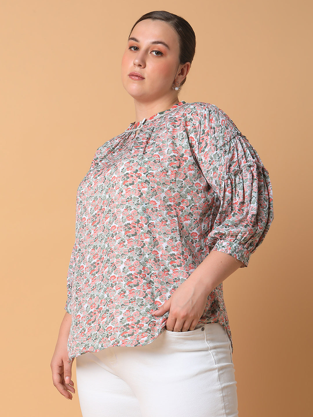 Women Floral Sea Green Top