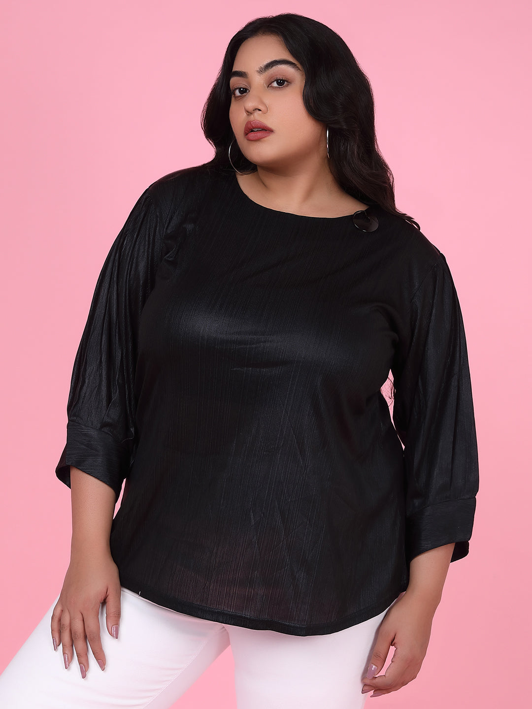 Women Solid Black Top